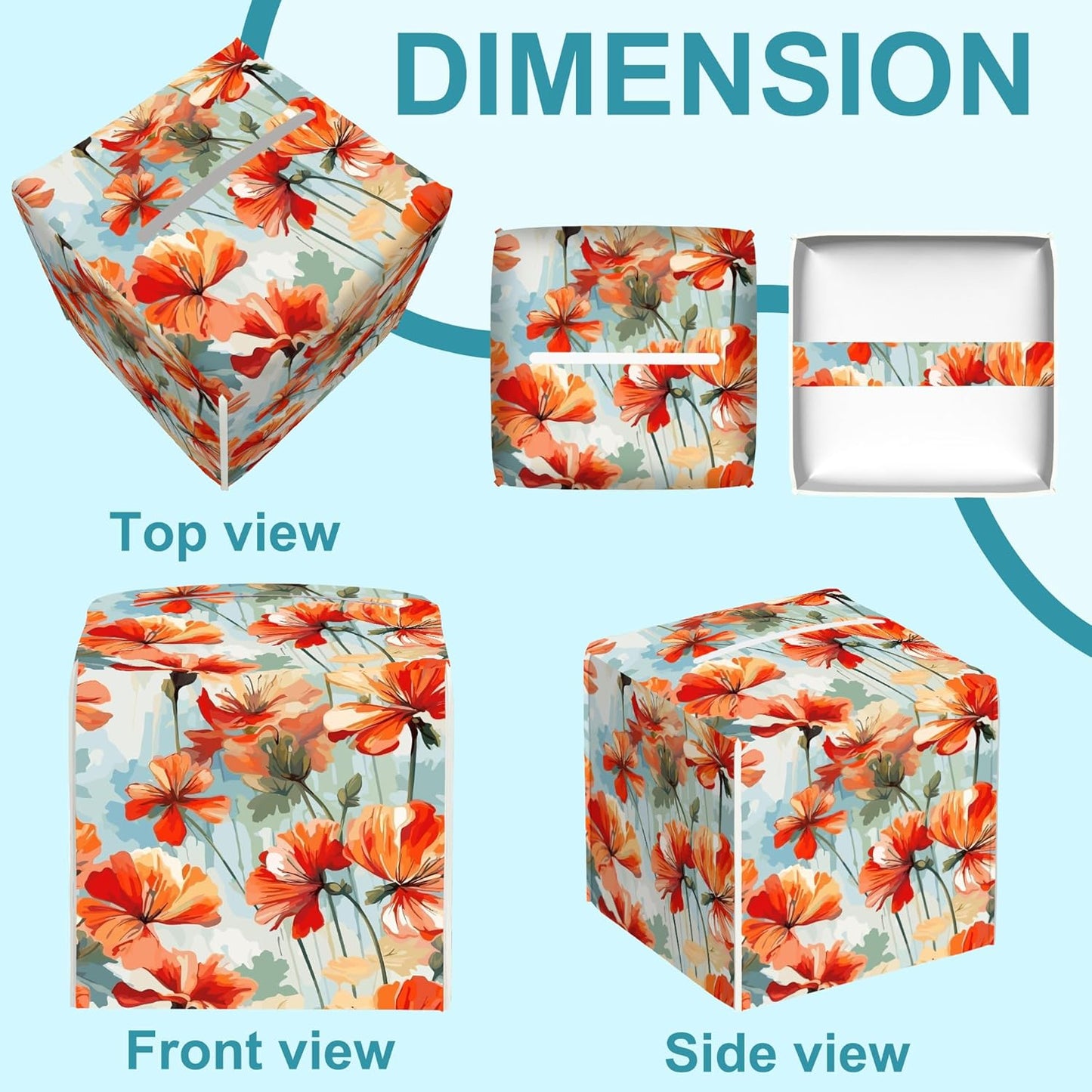 Watercolor Flowers Tissue Box Holder,Vintage Leaves Square Leather Tissue Box Cover,Waterproof Modern Napkin Holder Organizer for Car Bathroom Nightstand Vanity Office Tabletop,5.2" x 5.2" x 5.2"