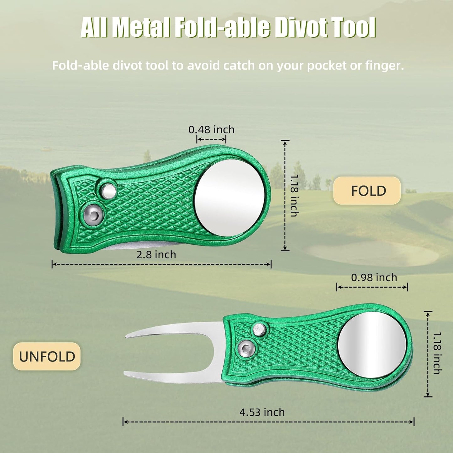 Mile High Life Golf Divot Repair Tool, All Metal Foldable Divot Tool with Pop-up Button & Magnetic Ball Marker