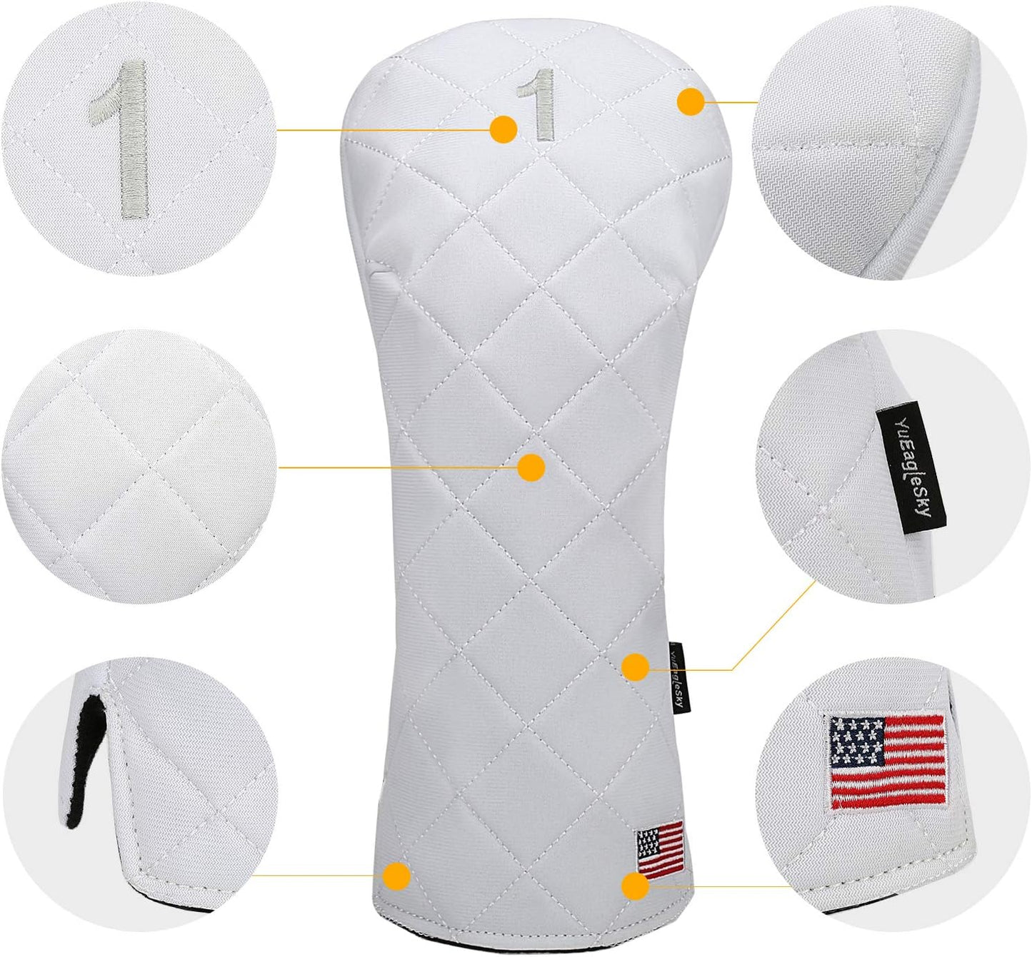 Golf Head Covers Driver Fairway #3#5 Hybrid USA Flag for Club Men Women, (Black or White)