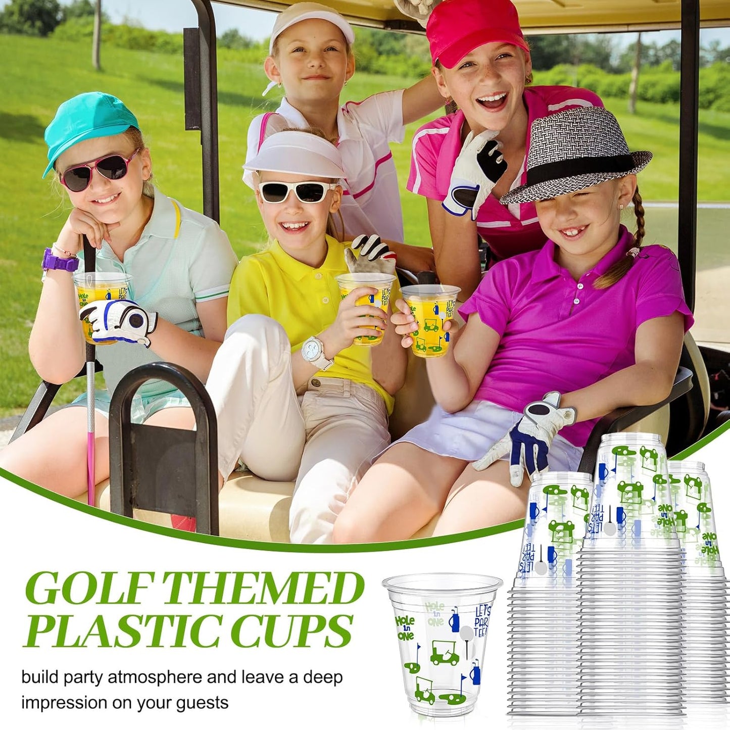 100 Pcs Masters Golf Ball Party Supplies Bulk Clear Plastic Cups 12oz Disposable Let's Par-tee for Home Sports Golf Themed Birthday Bachelor Party Supplies Favors (Blue)