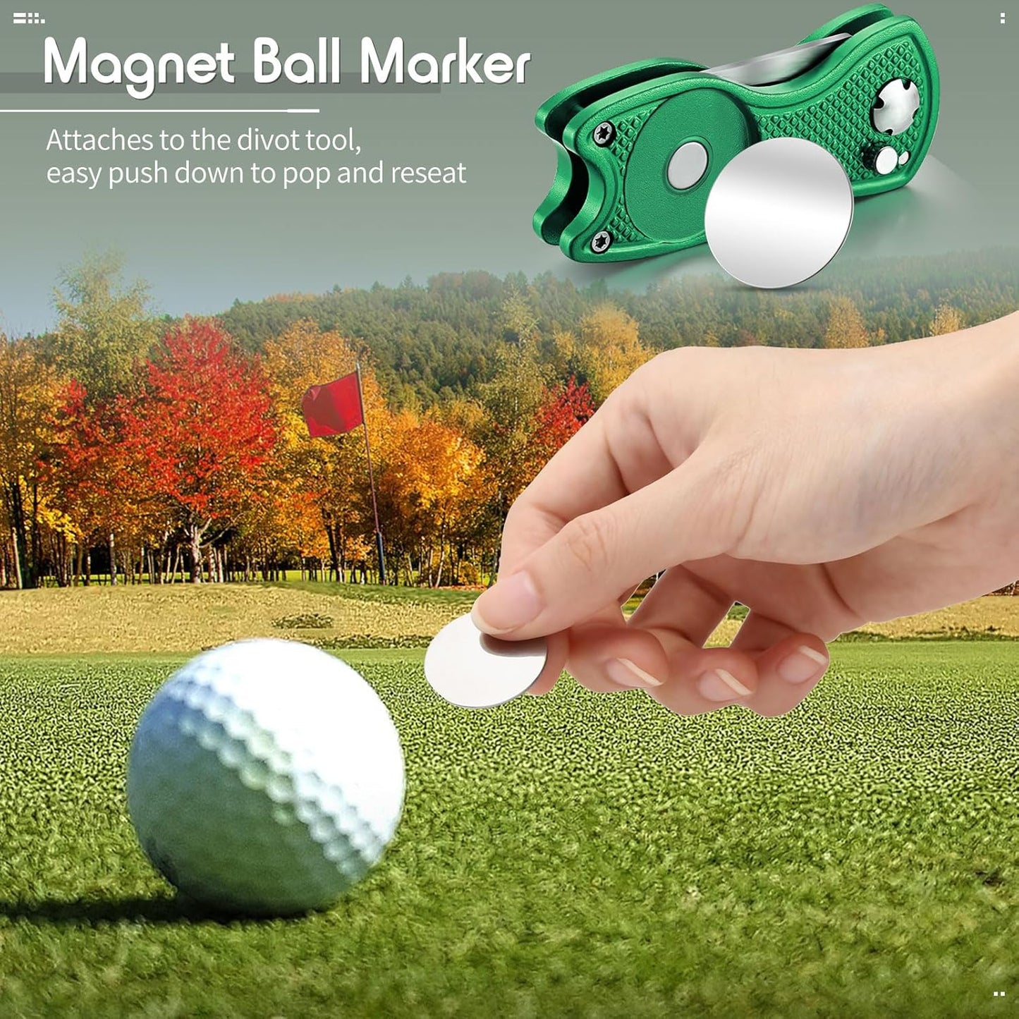 Skylety 4 Pcs Golf Divot Repair Tool Metal Foldable Golf Divot Tool with Magnetic Pop-up Button Ball Marker Stainless Steel Switchblade for Golfers Prizes