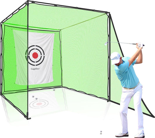 Gagalileo Golf Cage Net with Steel Frame and Target: 7X7X7FT Heavy Duty Practice Net for Backyard Driving & Indoor Driving Range Outdoor Training