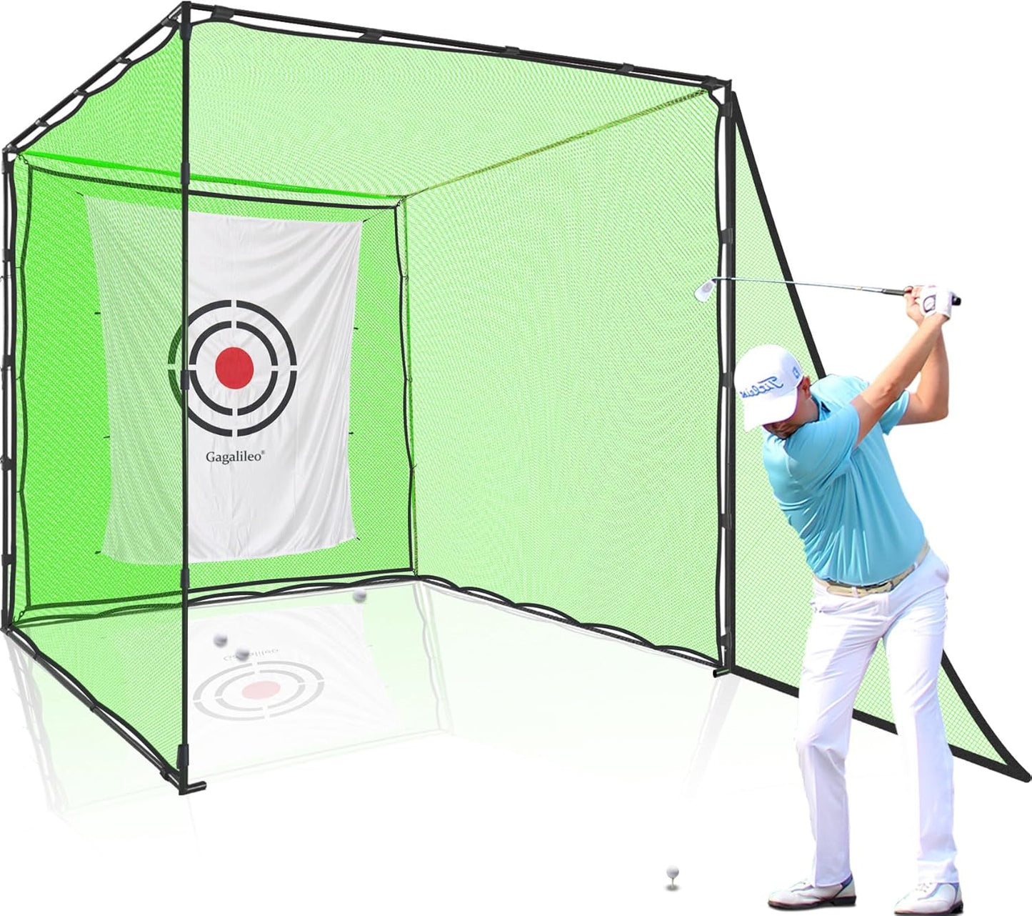 Gagalileo Golf Cage Net with Steel Frame and Target: 7X7X7FT Heavy Duty Practice Net for Backyard Driving & Indoor Driving Range Outdoor Training