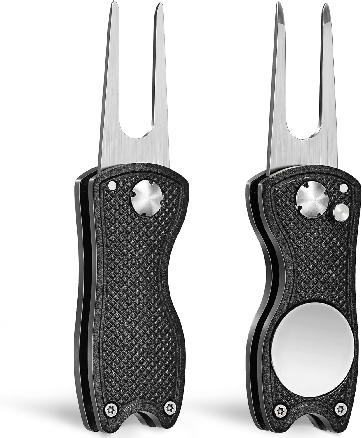 Mile High Life Golf Divot Repair Tool, All Metal Foldable Divot Tool with Pop-up Button & Magnetic Ball Marker, 2-6 Pack