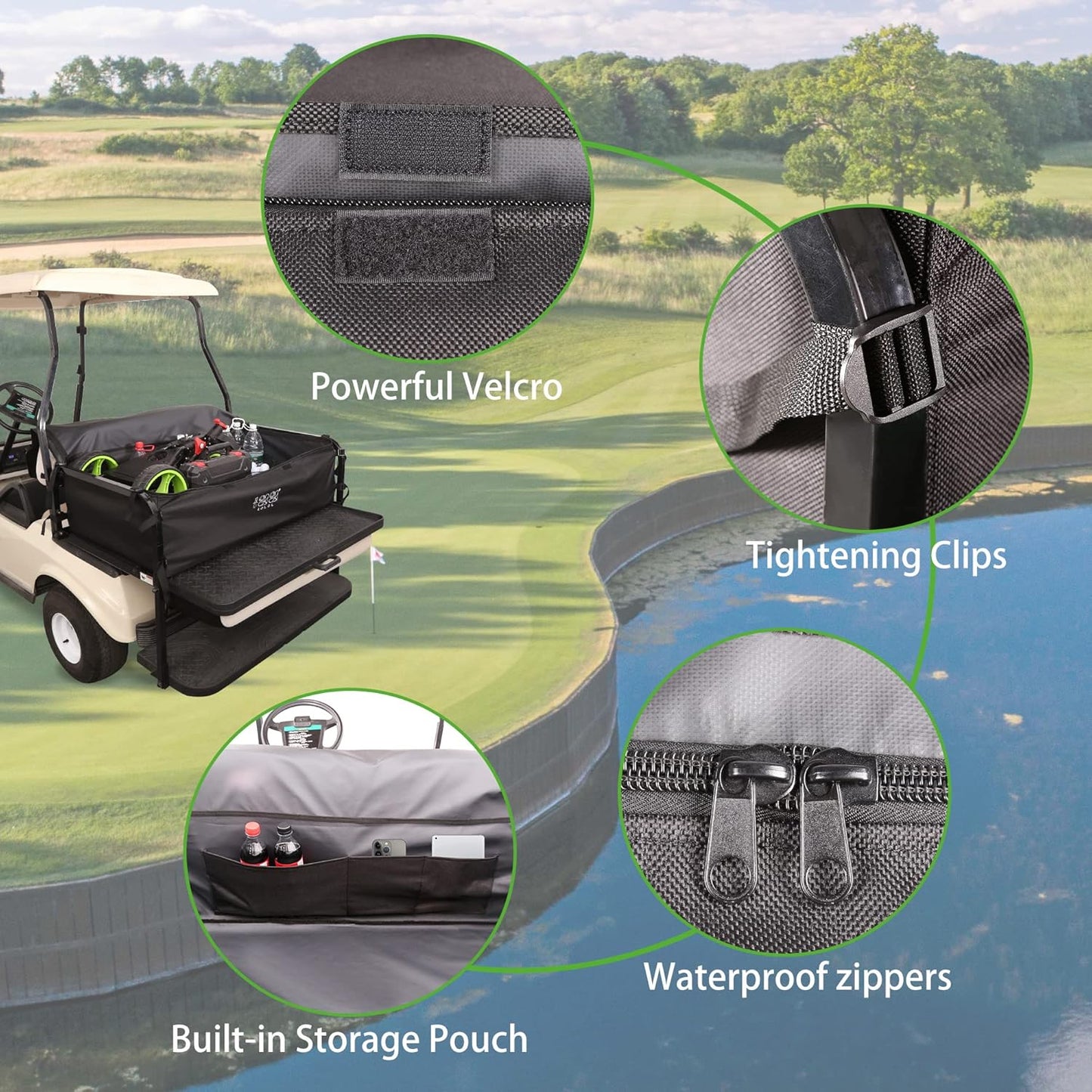 10L0L 4-Passenger Golf Cart Storage Bag, 800D PVC Dustproof Rear Bench Bag for Yamaha, EZGO, Club Car, No Drilling Required, Grocery Organizer with Secure Buckles