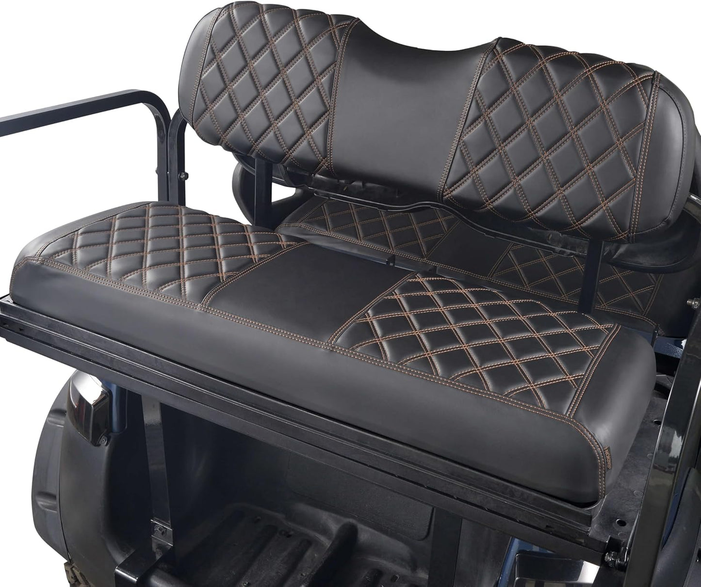 NOKINS Golf Cart Seat Covers Fit Club Car Precedent/DS/EZGO RXV/TXT/Yamaha Drive Aftermarket Standard Rear Seat Cushion, No Stapler, Multiple Colors&Breathable (Black&Brown Stitch)
