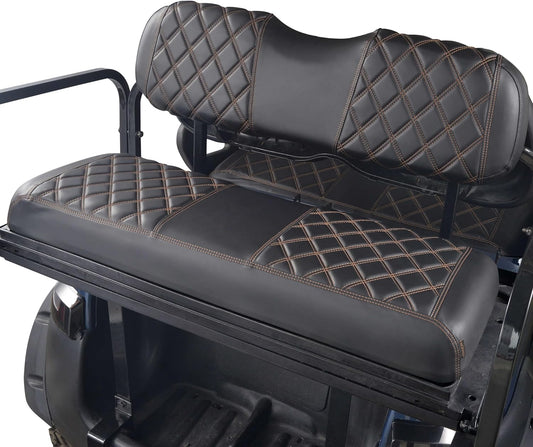 NOKINS Golf Cart Seat Covers Fit Club Car Precedent/DS/EZGO RXV/TXT/Yamaha Drive Aftermarket Standard Rear Seat Cushion, No Stapler, Multiple Colors&Breathable (Black&Brown Stitch)