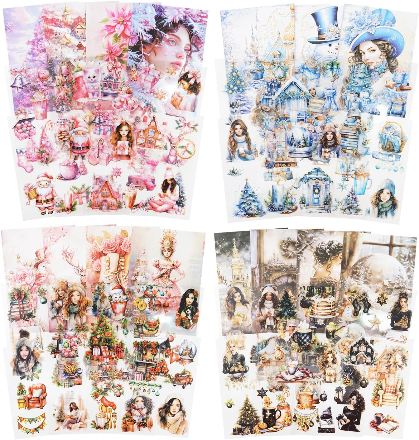 4-Pack Christmas PET & Washi Sticker Book Set – 80 Sheets of Festive Pre-Cut Stickers for Scrapbooking, Journaling, DIY Crafts, and Holiday Gift Wrapping