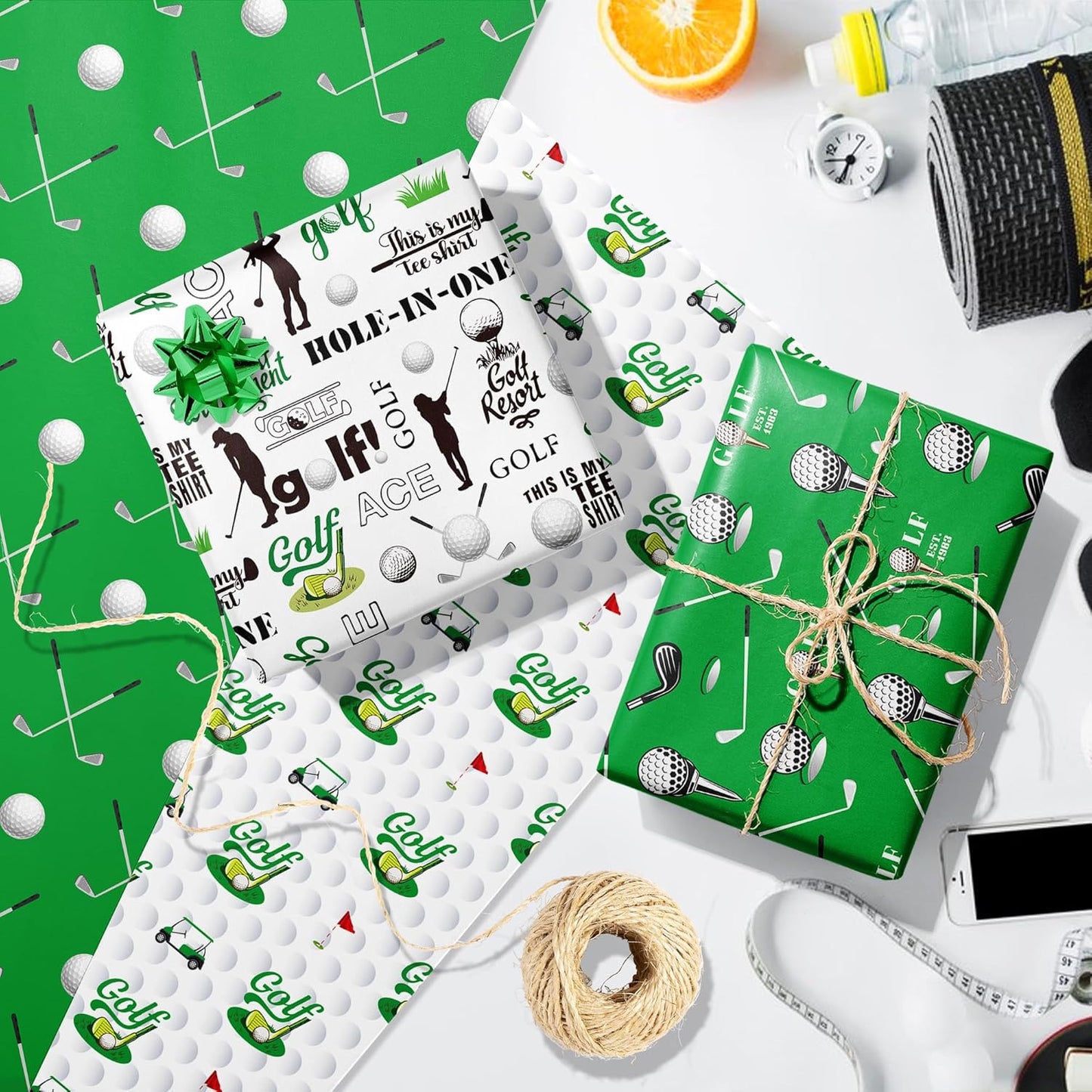 12-Sheet Golf Wrapping Paper Set – 6 Sports-Inspired Designs with Golf Clubs, Balls, Carts & Green Argyle Patterns | Flat Sheets for Birthdays, Retirement Parties & DIY Crafts (20"x27", Not Rolls)