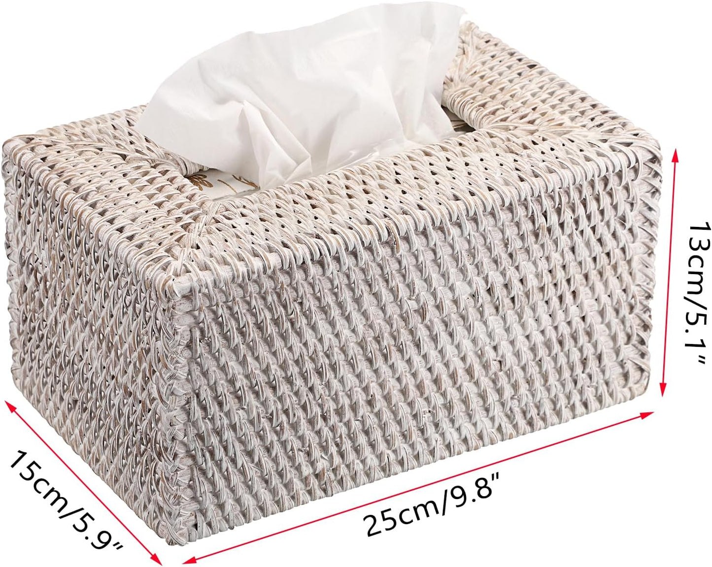 Sumnacon Tissue Box Cover Large Rectangle Tissue Box Rattan Tissue Box Holder,Wicker Decorative Tissue Holder for Bathroom Toilet Living Room Kitchen Office Table Desk,Whitewash