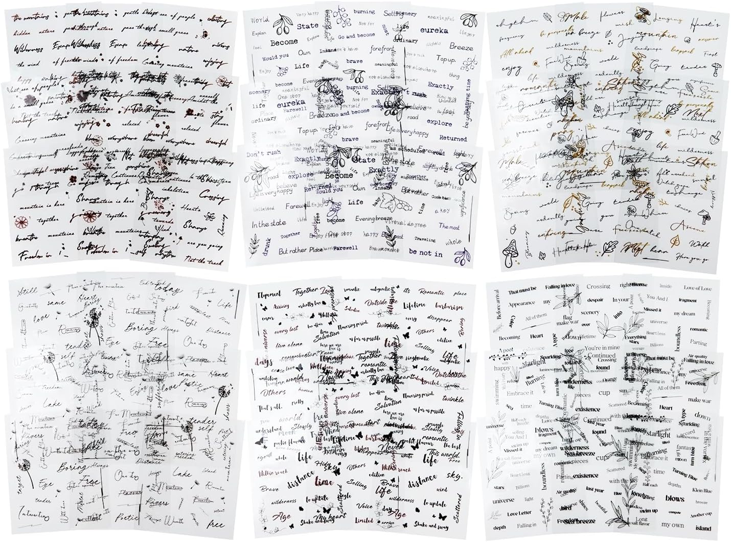 Elegant Phrase PET Sticker Book Set, 60 Sheets of Pre-Cut Text Stickers for Scrapbooking, Journaling, Junk Journal Supplies, and DIY Crafts