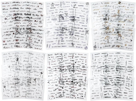 Elegant Phrase PET Sticker Book Set, 60 Sheets of Pre-Cut Text Stickers for Scrapbooking, Journaling, Junk Journal Supplies, and DIY Crafts