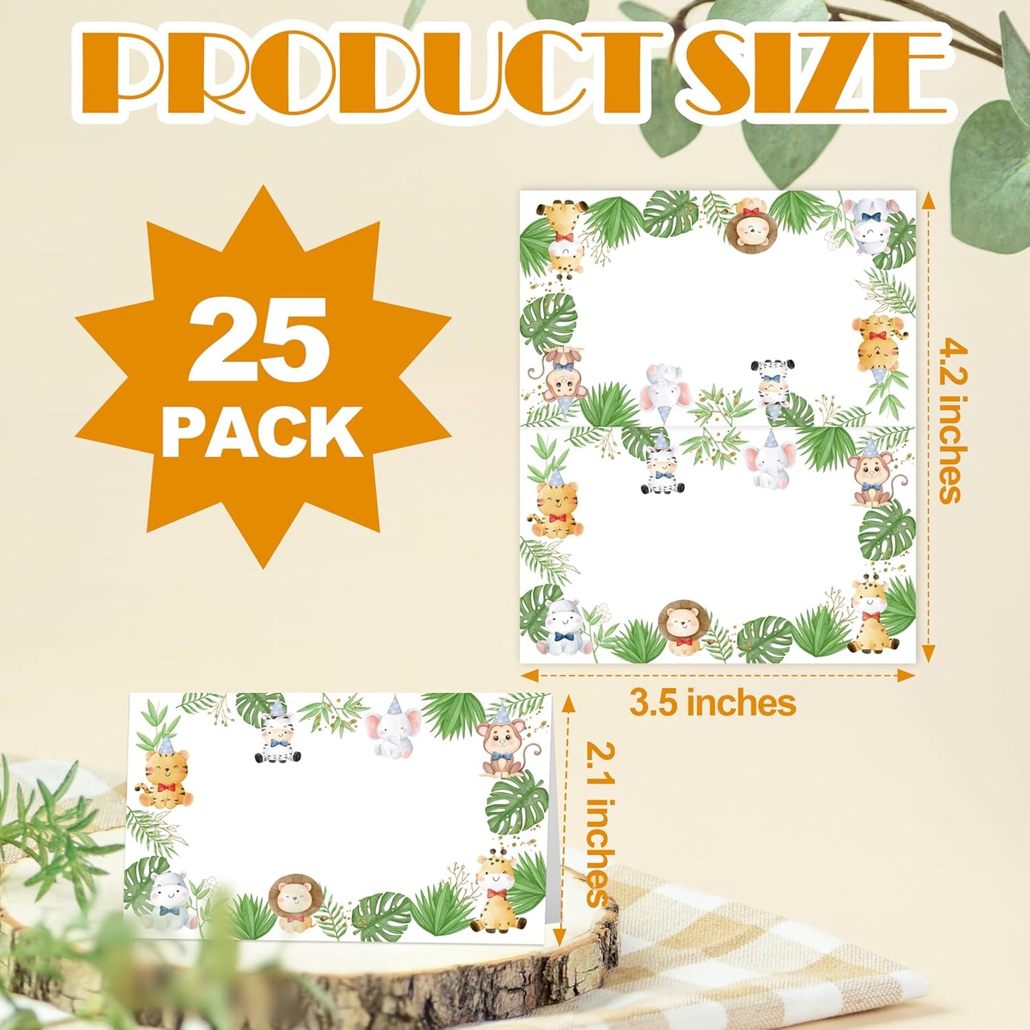 Jungle Animal Place Cards, Safari Table Place Cards For Table Setting, Forest Creature Name Cards For Birthday Party Baby Shower Gender Reveal, 25 Cards Included -15
