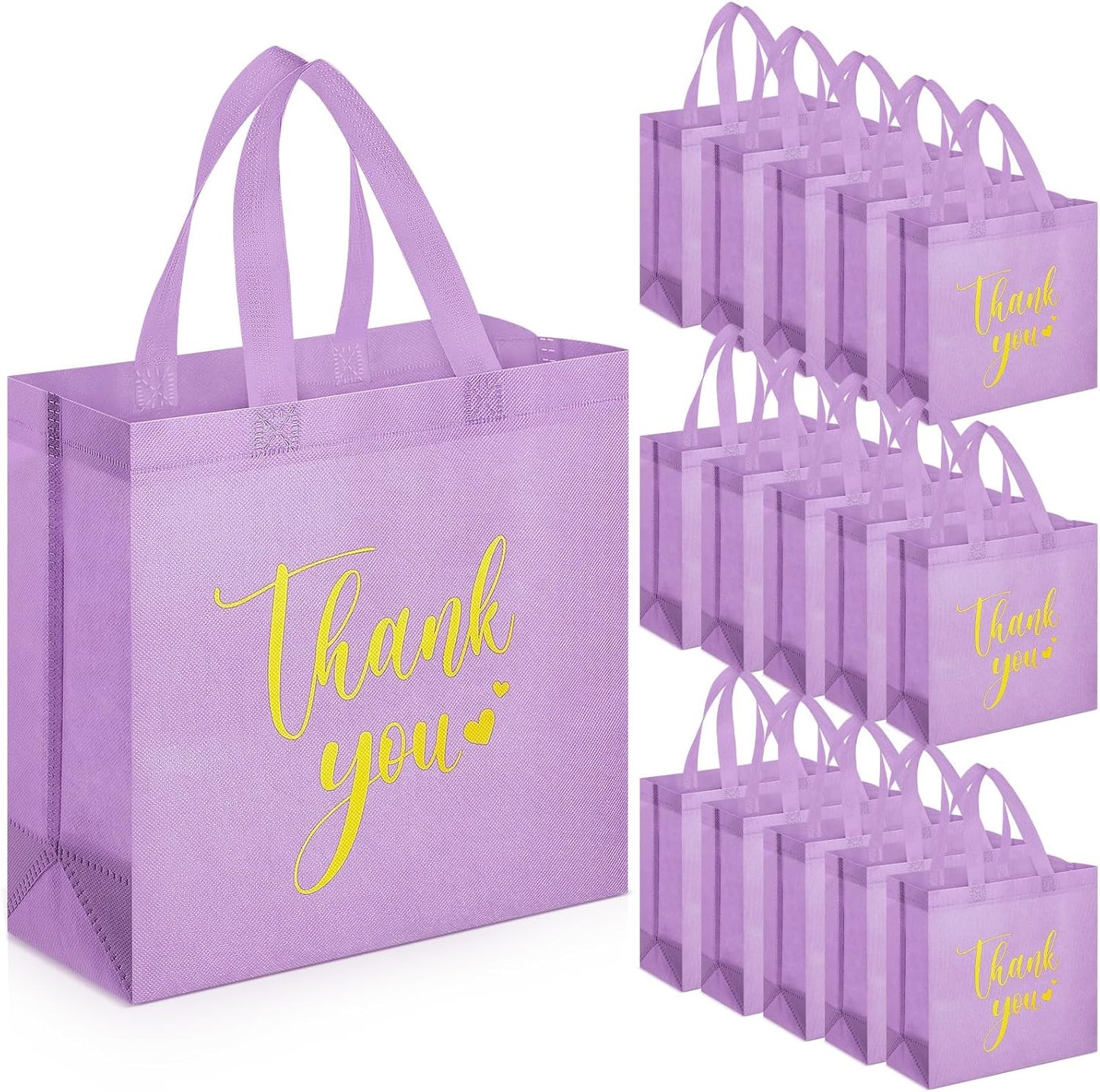 Sweetude 30 Pcs Thank You Gift Bags with Handles Bulk Reusable Goodie Bag Non Woven Foldable Handbag for Graduation Wedding Bridesmaid Gifts(11 x 12 x 5 Inch,Purple)