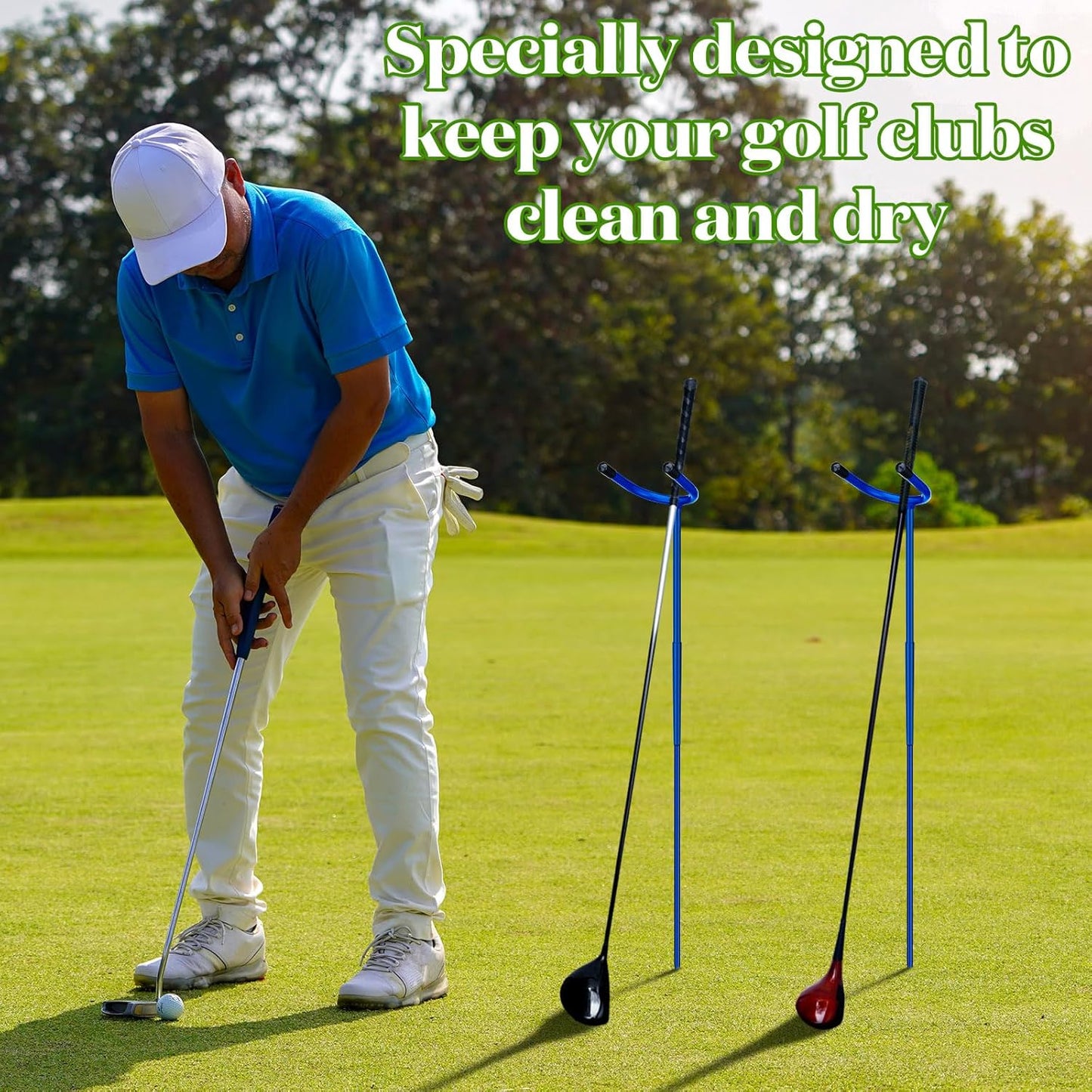 U Shaped Golf Club Holder Detachable Golf Club Stand Made of Stainless Steel Keeps Your Clubs Clean, Dry and Visible, Soft Rubber Covered Metal Golf Club Stand Easy to Carry