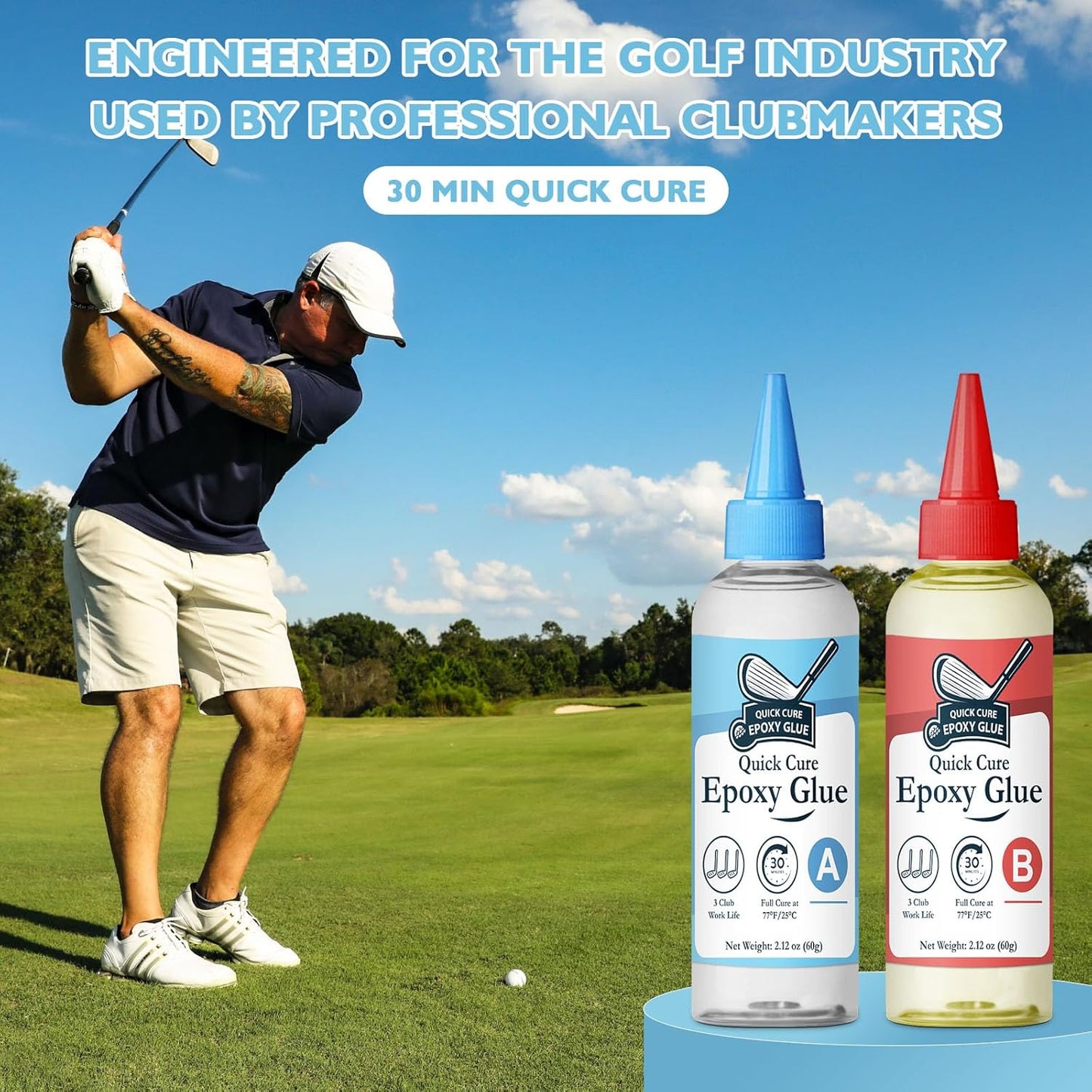 Golf Club Epoxy - Waterproof & Extra Strength - 5 Minute Golf Shaft Repair - Quick Cure Golf Epoxy for All Golf Shafts, Golf Heads, Drivers, Putters, and Irons，Ideal for Clubhouse & Home