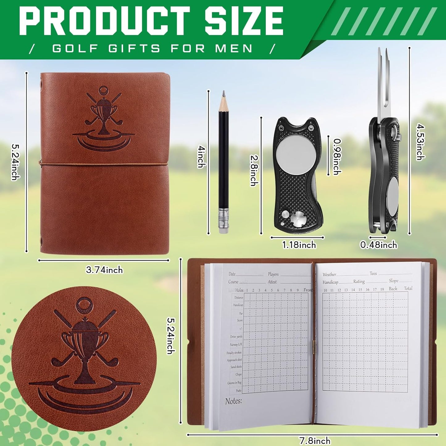 14 Pcs Golf Accessories Kit Gifts, Include Brown Scorecard Book, Golf Ball Bag with Hook Towel Tees Magnetic Ball Marker Divot Tool Cleaner Brush for Women or Men Gifts Set