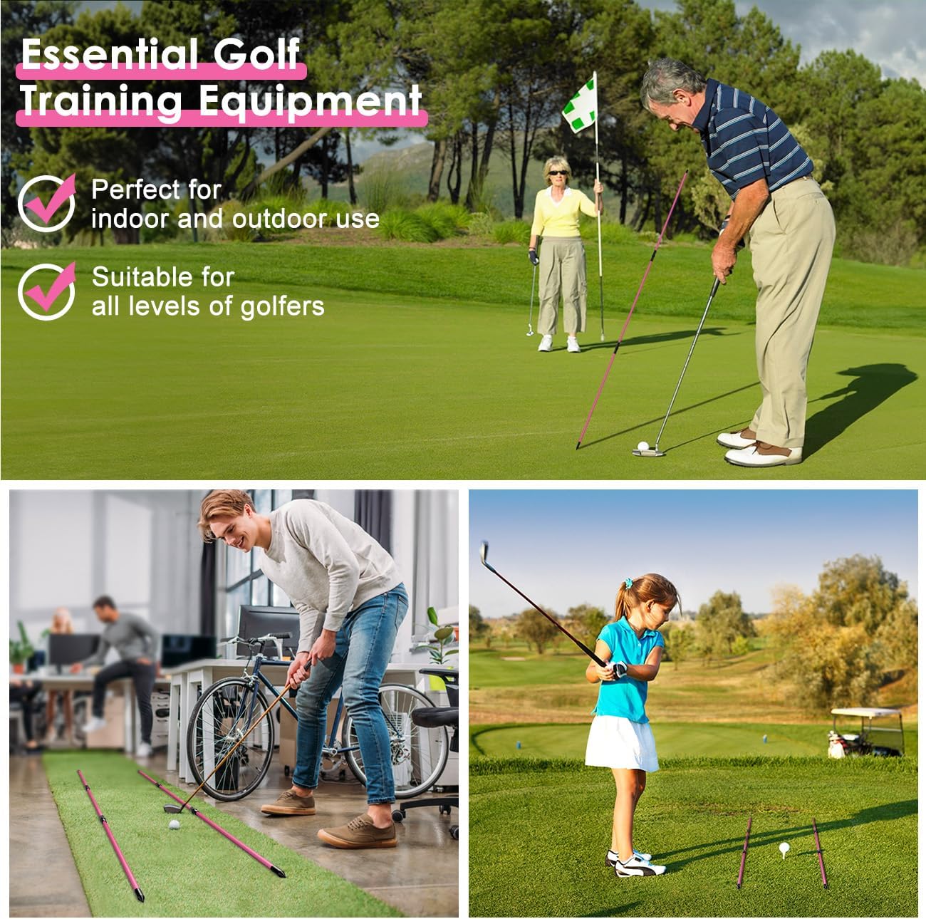 Rhino Valley Golf Alignment Sticks - 48" Collapsible Golf Practice Rods for Aiming, Putting, Full Swing Trainer, Posture Corrector with Clear Tube Case, Golf Training Equipment