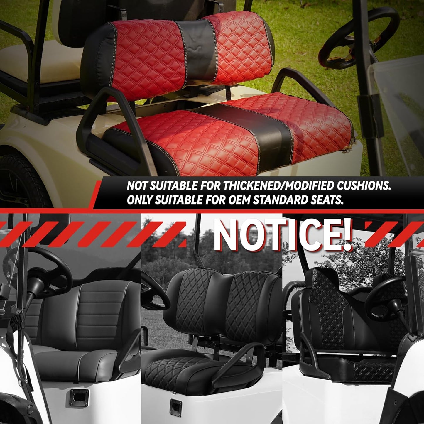 Golf Cart Seat Covers for Club Car DS 2000.5+ Front OEM Universal Seat Cushion, Marine Grade Vinyl Leather Club Car DS Seat Covers/Easy to Install-Deep Red (2PCS)