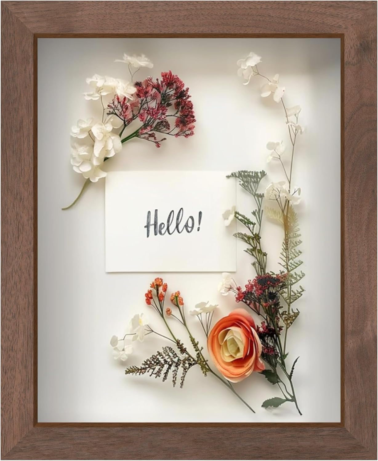 FrameWorks 8” x 10” Dark Oak Wooden Shadow Box Frame – Display Case with Soft Felt Back, Memory Box with Tempered Glass, Display Box with Elegant White Ball Push Pins, Wooden Flower Box