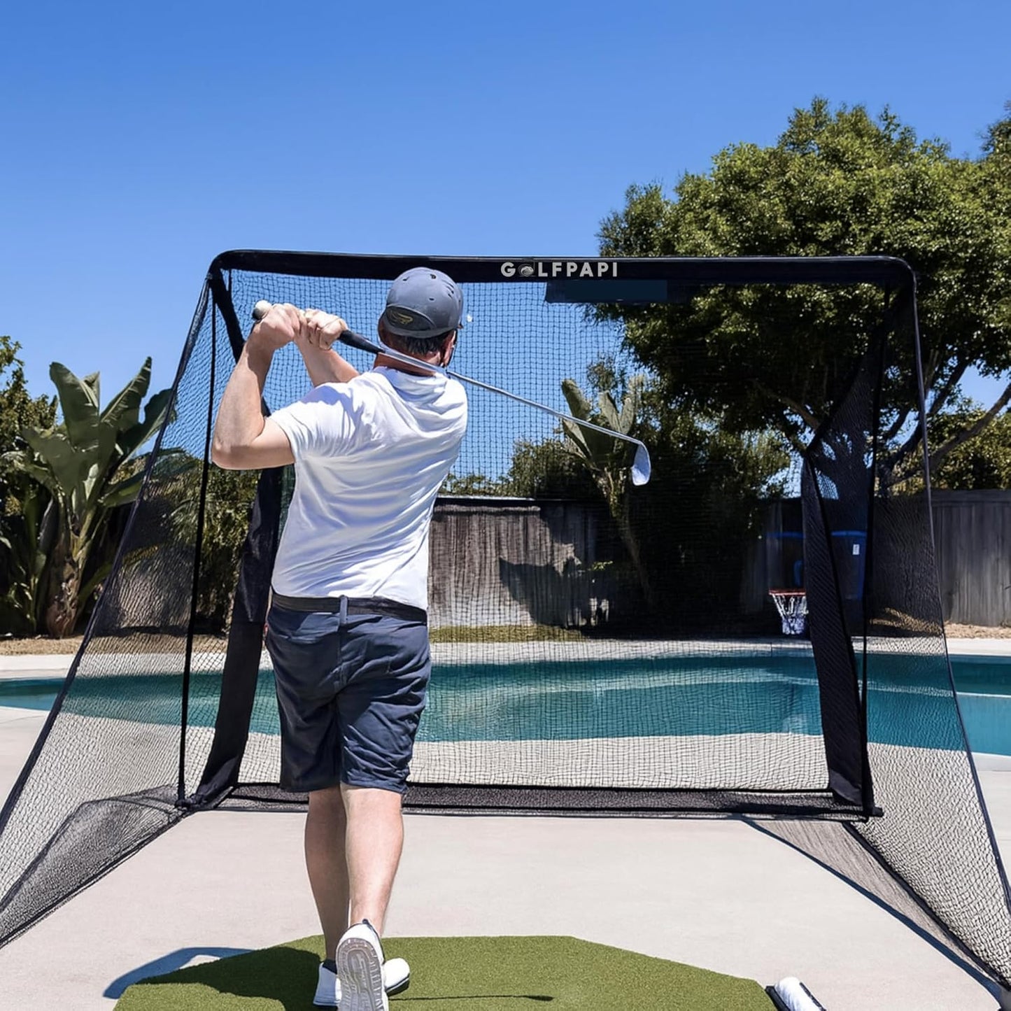 GOLFPAPI Pro Golf Practice Net – Heavy‑Duty 7.5ft & 10ft Steel Frame Hitting Net with 1″ High‑Tension Mesh & Side Shank Protection – Indoor/Outdoor Driving Range & Simulator