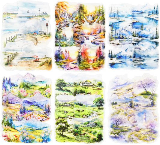 Large Scenery PET Sticker Set, 60Pcs Nature and Countryside Stickers for Scrapbooking, Journaling, DIY Crafts, and Art Supplies
