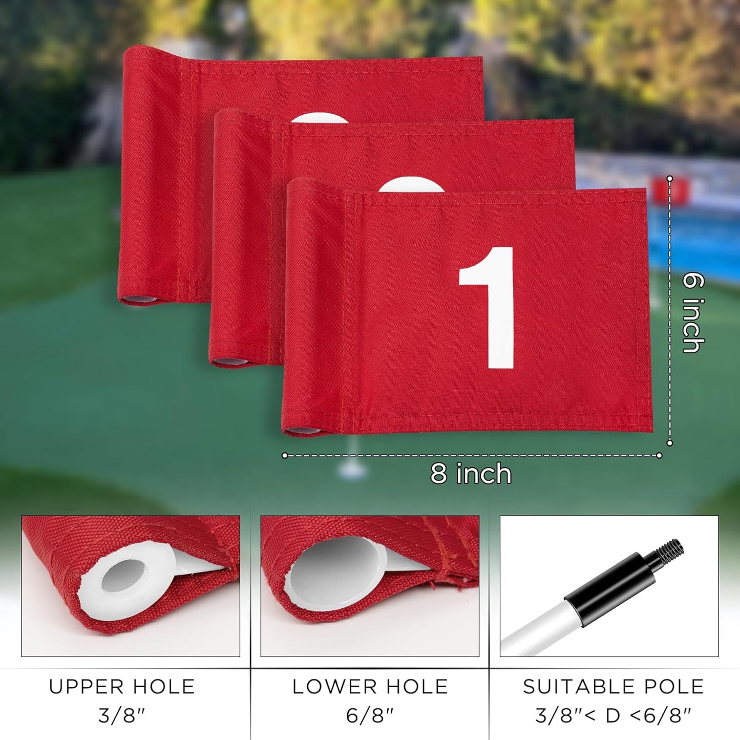 KINGTOP Numbered Golf Flag All 8x6 Inch – Upgraded Dual-Layer 420D Nylon, Double Sided Printing, Tube Inserted – Mini Practice Putting Green Flags for Yard