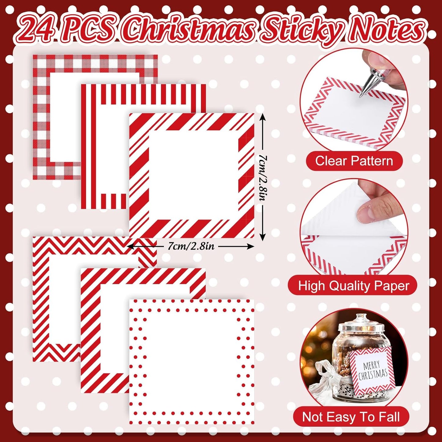 48Pcs Christmas Ballpoint Pen with Sticky Note Red White 24pcs Retractable Writing Pen 24Pcs Notepad Plastic Black Ink Pen for Xmas Winter Classroom Home Office Party Supplies