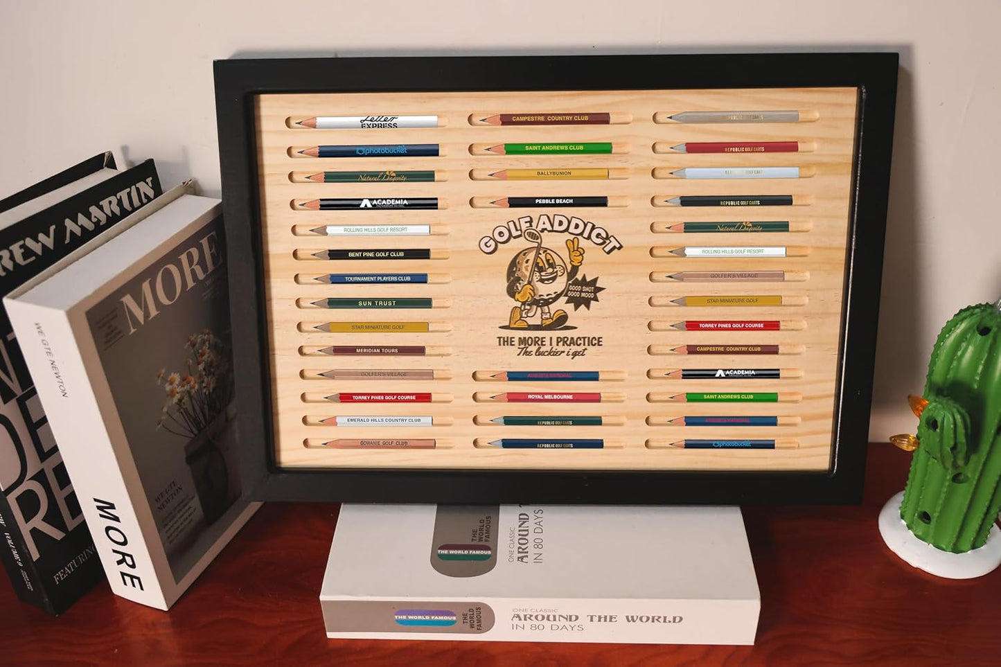 Golf Pencil Display Case,Golfer Souvenir Desktop Holder Storage Holds 36 Pencils, Home or Office Golf Decor,Gifts for Husband or Father