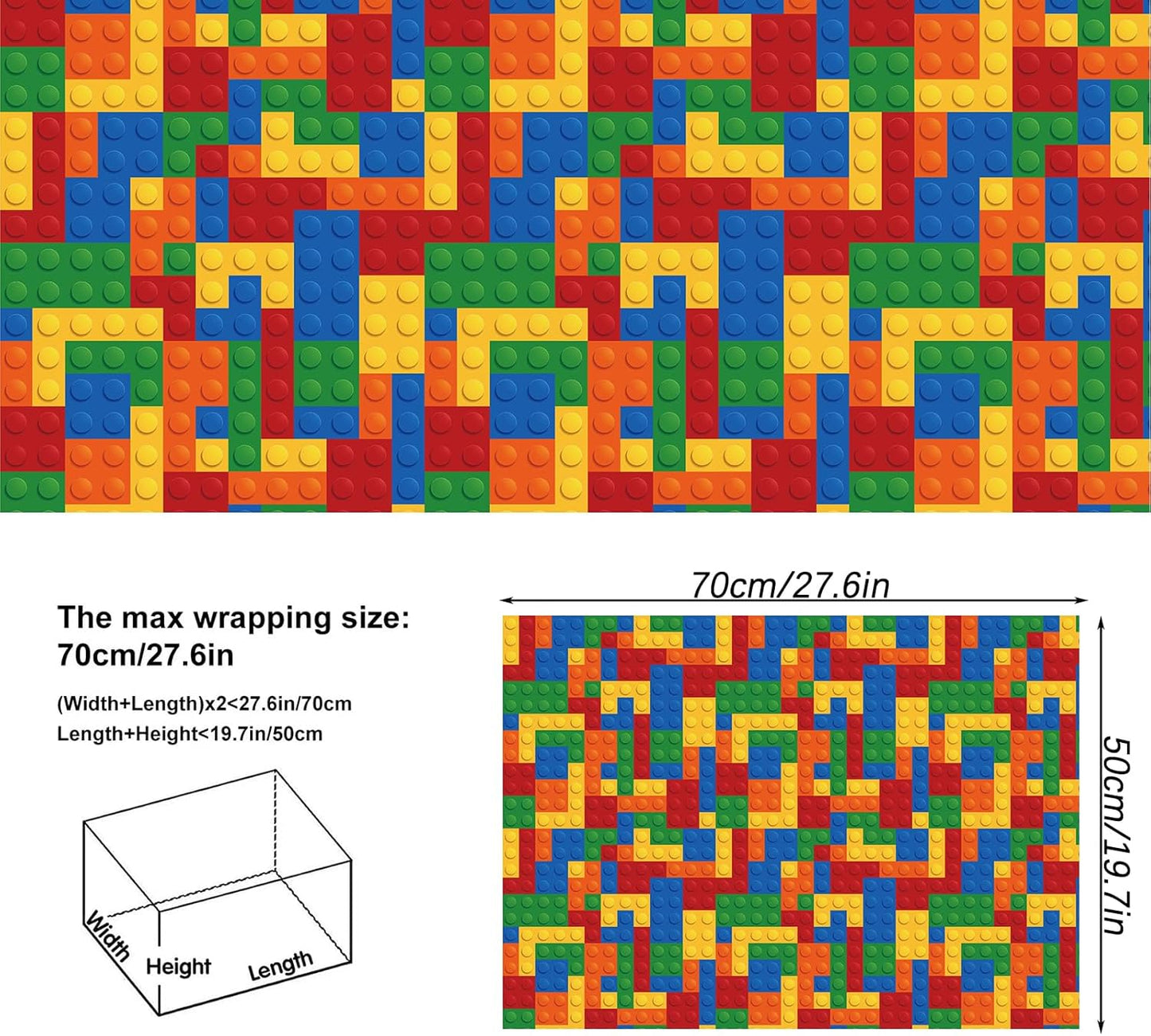 Dtiafu Building Blocks Wrapping Paper - Cute Birthday Wrapping Paper for Boys Girls - 20 X 28 Inch Per Sheet (6 Sheet)