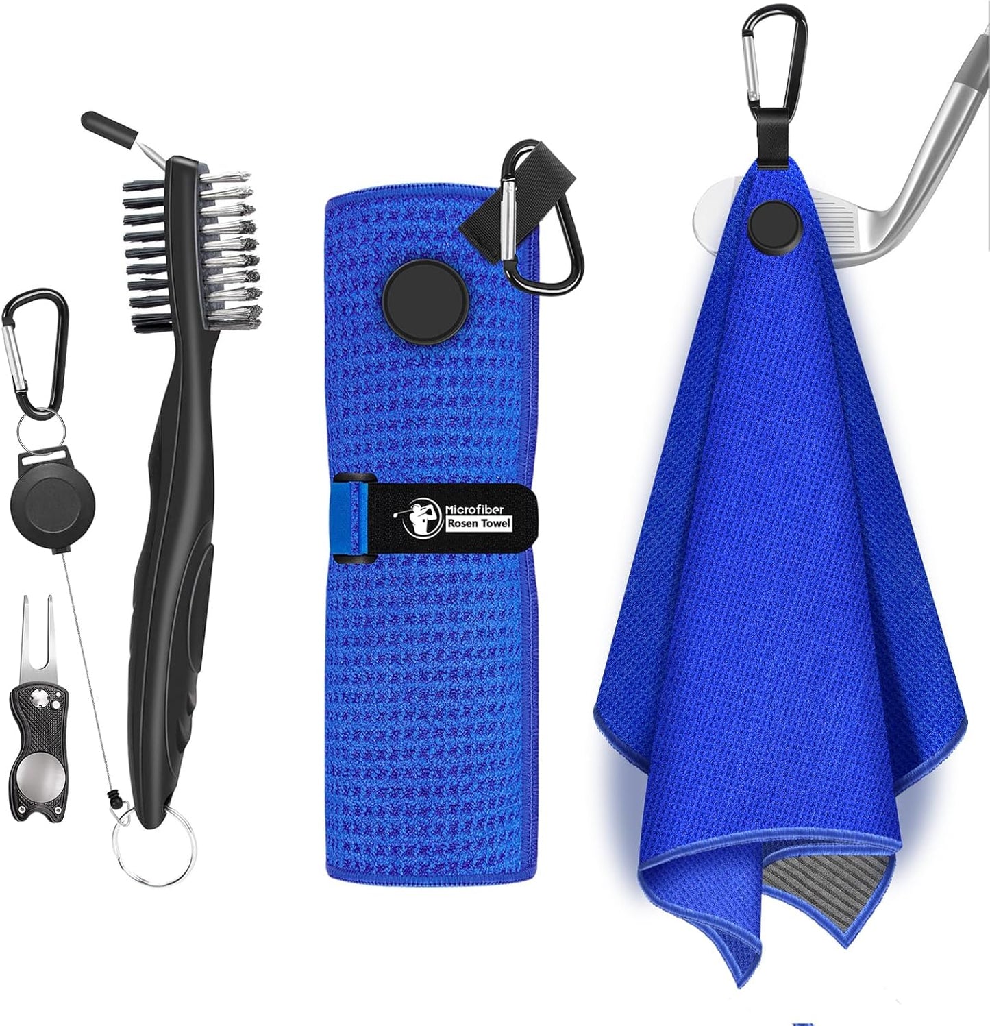 Magnetic Golf Towel, Microfiber Golf Towel with Wire Cleaning Cloth for Men, Industrial Strength Magnet Accessories for Strong Hold to Golf Bags, Carts or Clubs (Blue)