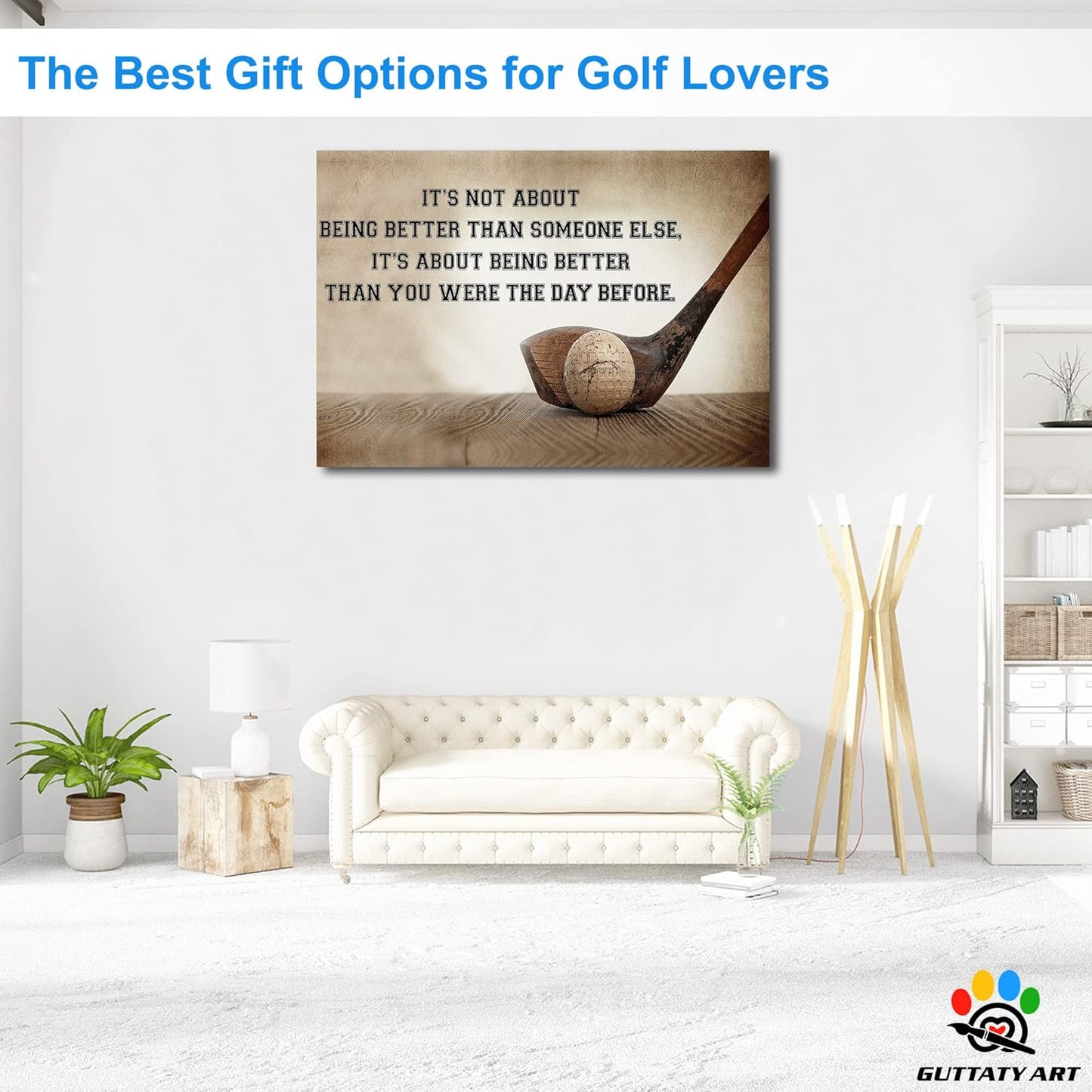 GUTTATY Golf Wall Art, Inspirational Quote Vintage Golf Pictures Posters Canvas Print Wall Decor for Golfer's Man Cave Home Ofice Ready to Hang (28x40 Inches)