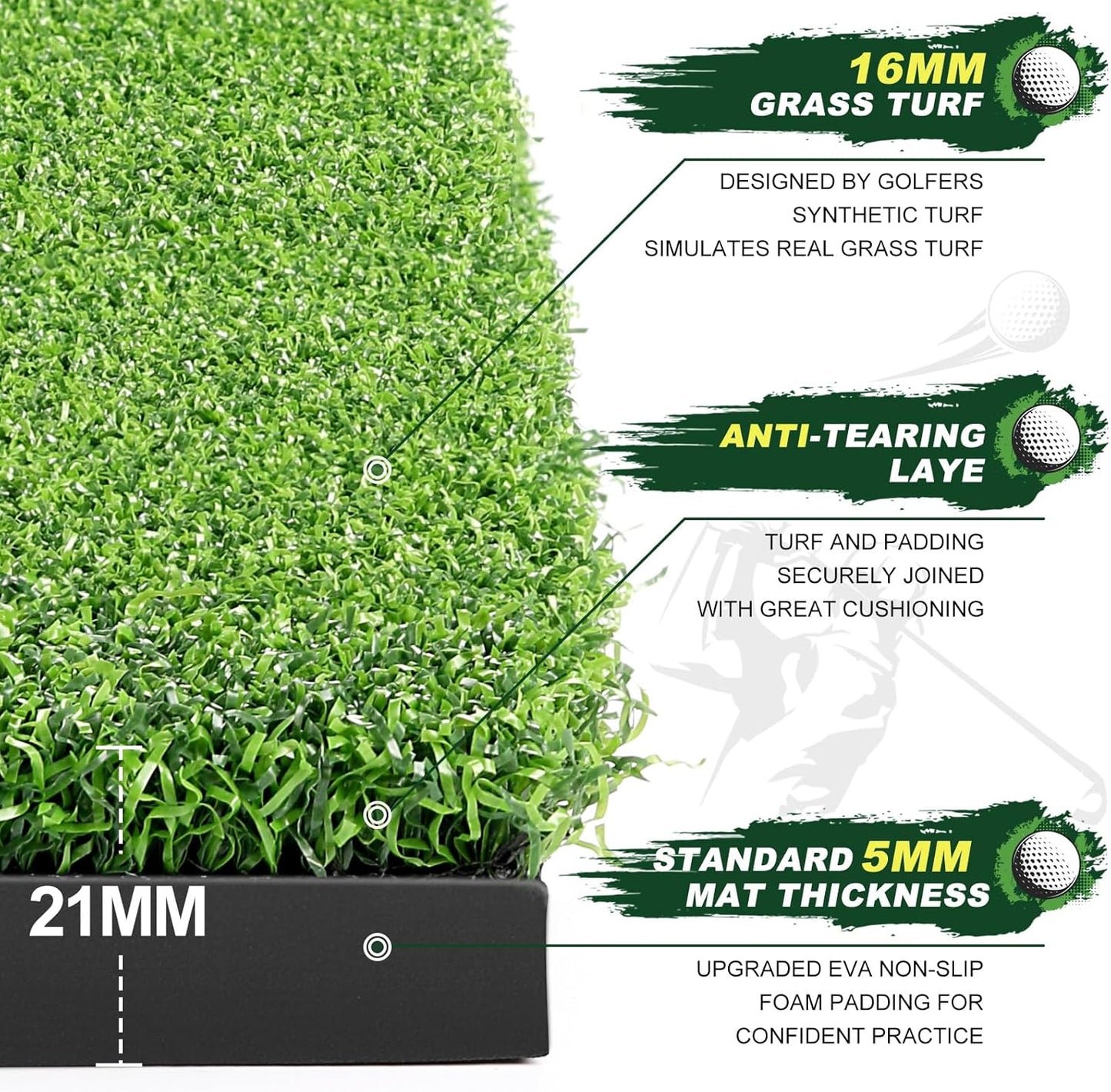 LIBERRWAY Thicken Golf Mat, 5x4ft Practice Turf, Indoor/Outdoor, Training Aid with 9 Golf Balls