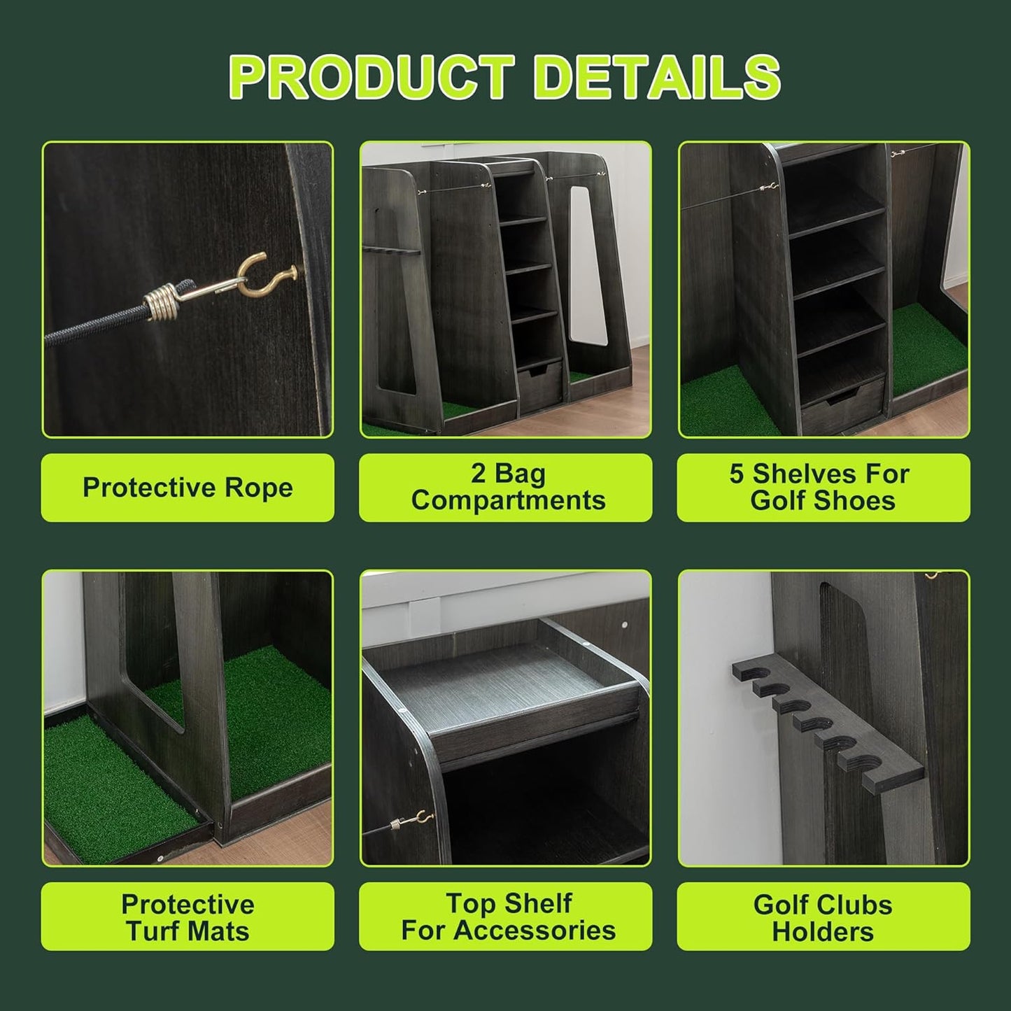 Golf Bag Organizer Storage Rack Stand Holder Fits 2 Extra Large Golf Club Bags and Multiple Golfing Equipment Accessories for Garage Home Simulator and Office