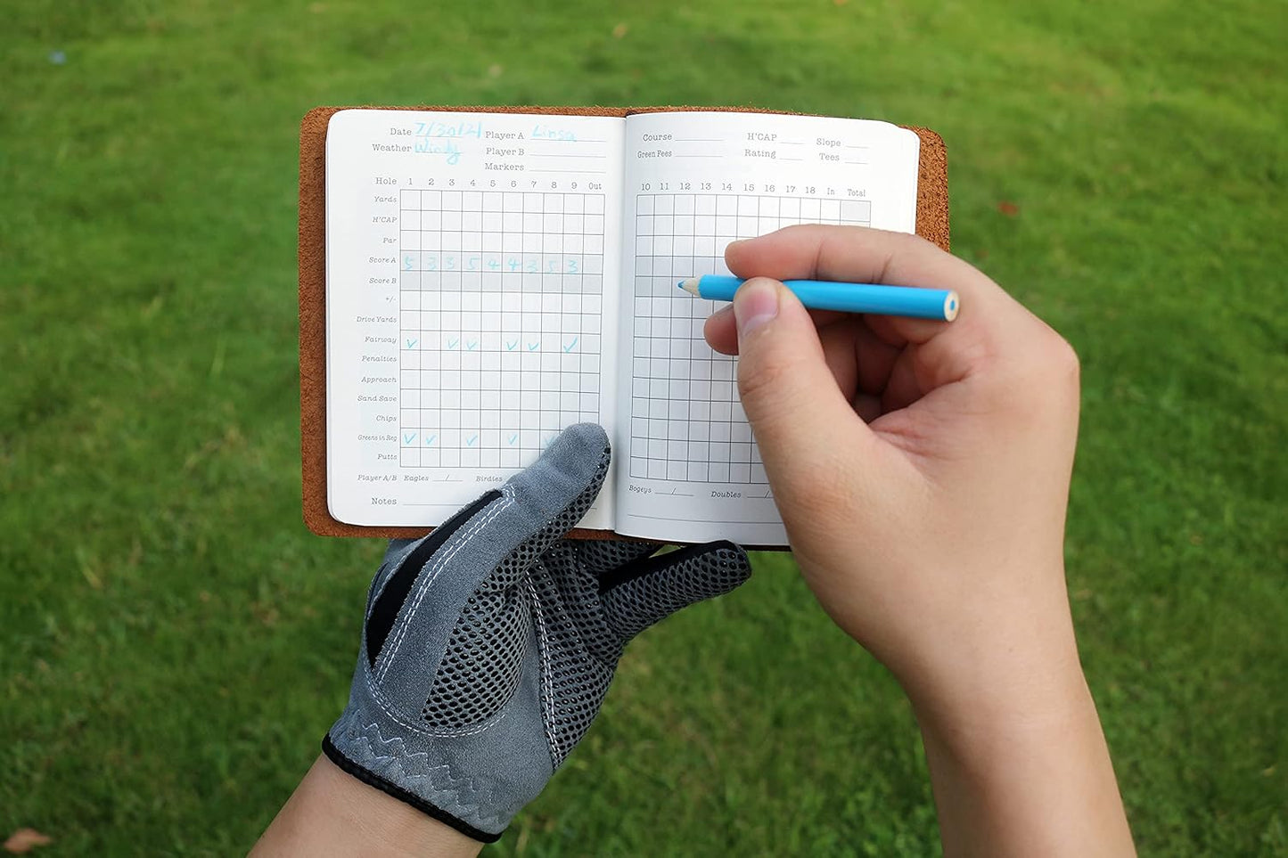 Handy Picks Leather Golf Log Book, Handmade n Refillable, Golf Log n Yardage Book Included
