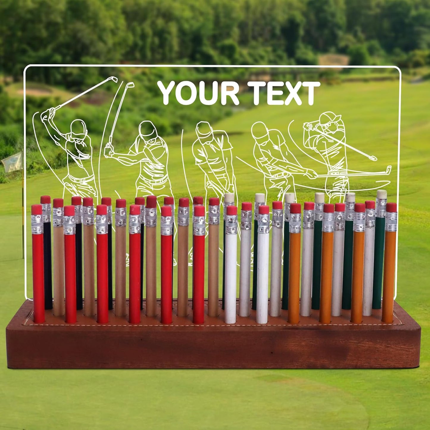Customized Light Up Golf Pencil Display Case, Wooden Acrylic Accessories with Warm White Lights for Pencil Display and Storage in Homes, Offices, Golf Pro Stores, Golf Museums, and Galleries