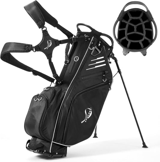Golf Stand Bag 14 Way Top Dividers Full-Length with Stand, 8 Pockets, Cooler Pouch, Waterproof Golf Bag for Men, Dual Strap, Rain Hood