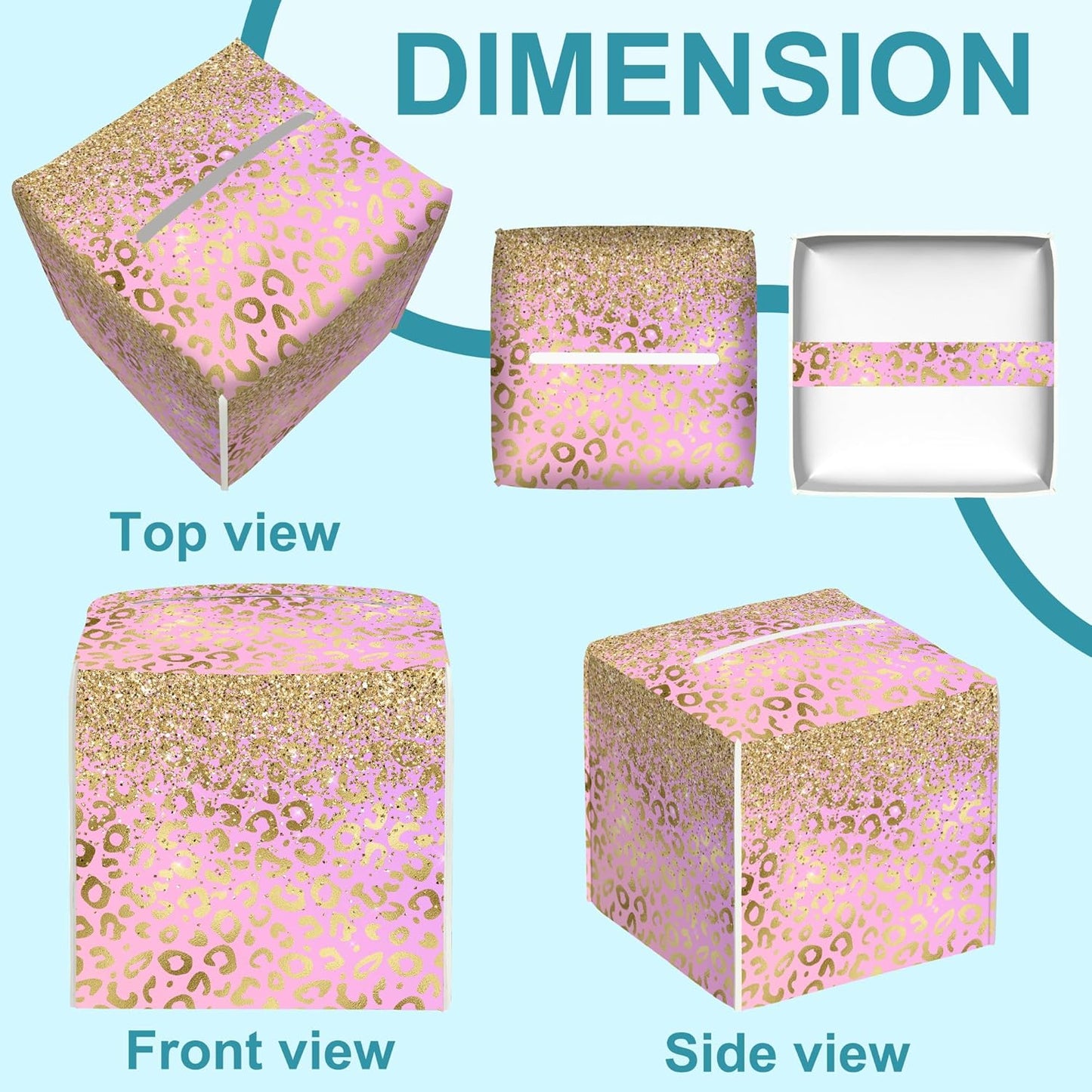 Pink Golden Leopard Tissue Box Cover Square,Gold Glitter Leather Tissue Holder,Waterproof Leather Facial Paper Organizer Tissue Box Cover for Home Office Bathroom Vanity Countertop,5.2" x 5.2" x 5.2"