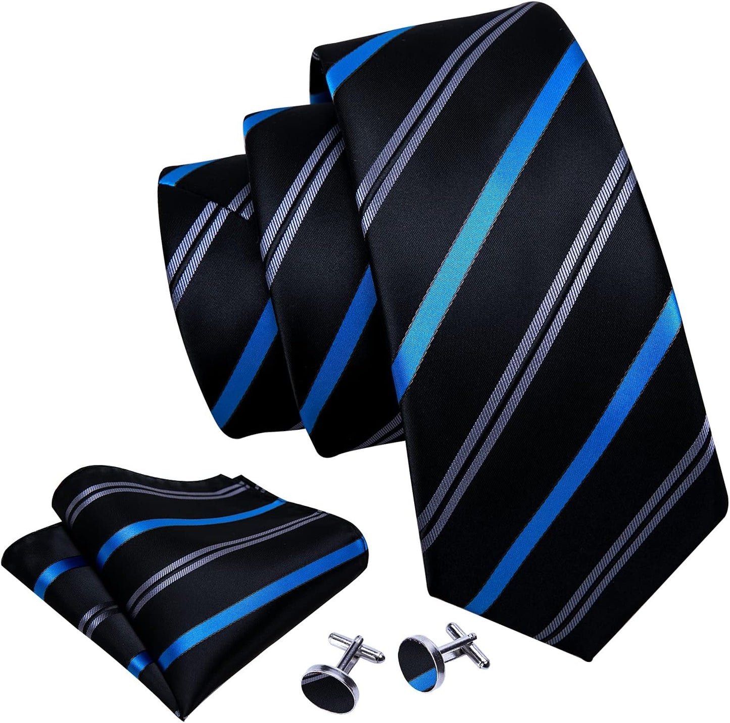 Barry.Wang Designer Classic Ties for Men Set Formal Pocket Square Cufflink Check Plaid