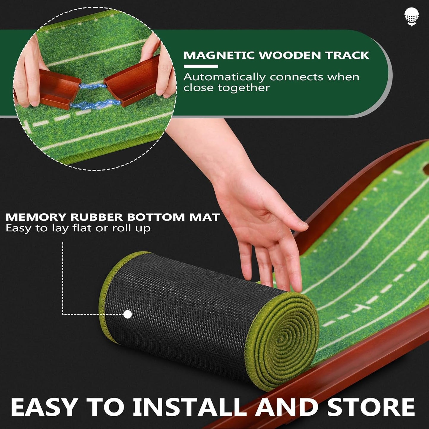 Urban Deco Putting Green Indoor, Golf Putting Mat Putting Matt with Auto Ball Return Training for Indoor and Outdoor Practice, Mini Golf Game for Home Office Backyard, Golfer Man Gift
