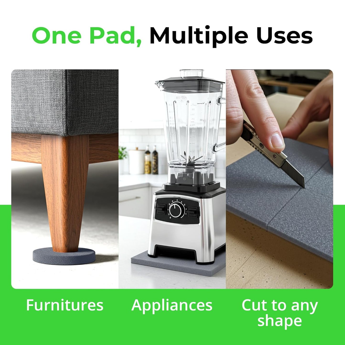 XCEL Set of 8 Gray Multi-Purpose Anti-Vibration Pads with Self Adhesive – Protection for Furniture & Appliances – Closed Cell Foam Rubber Pad, 6” x 6” x ¼”