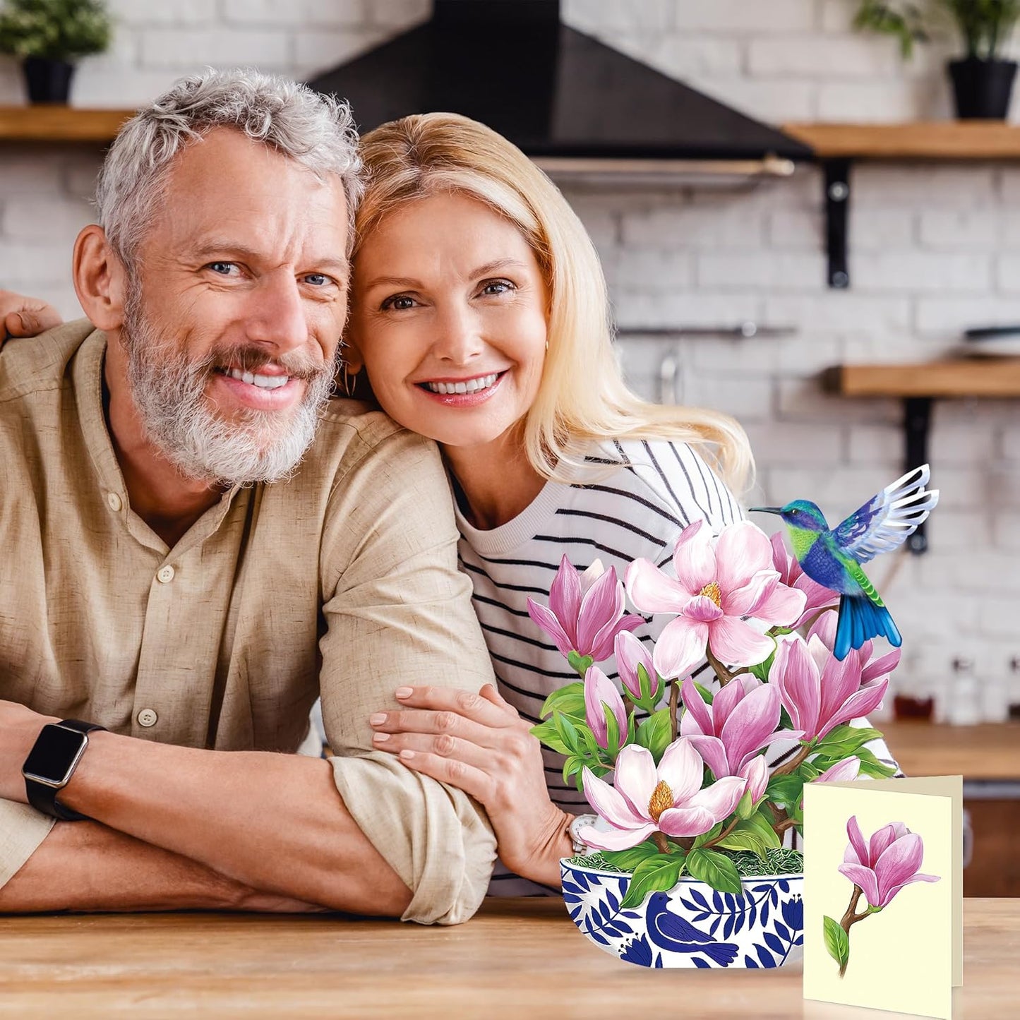 Airpark Pop Up Flower Card, 3D Greeting Card – Magnolia & Bird Design – For Mom, Friend – Ideal for Spring Birthday, Mother’s Day