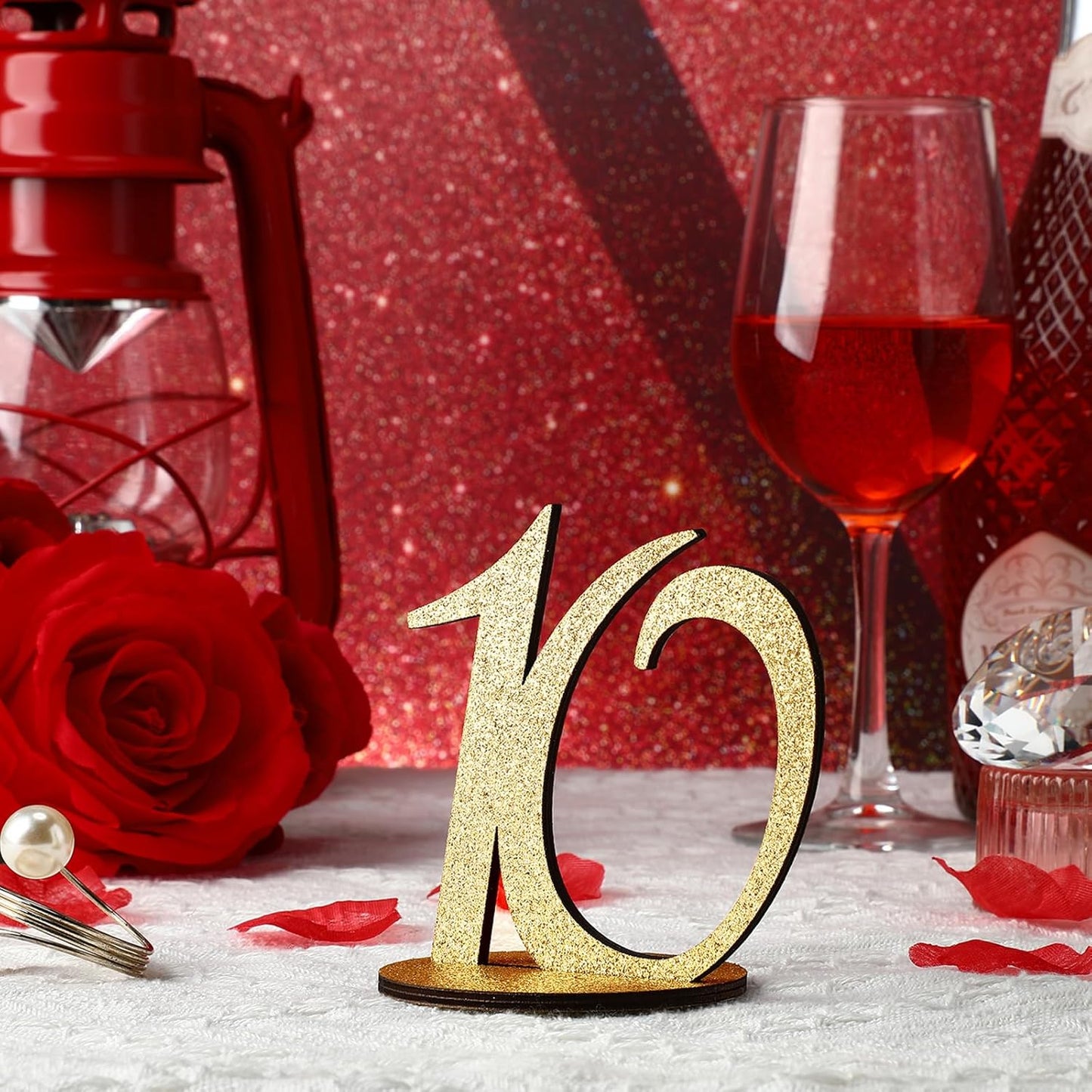Glitter Table Numbers 1-25 Wooden Table Numbers for Wedding Reception Standing Seat Place Cards with Holder Base for Wedding Party Event Catering Receptions Banquets(Gold)
