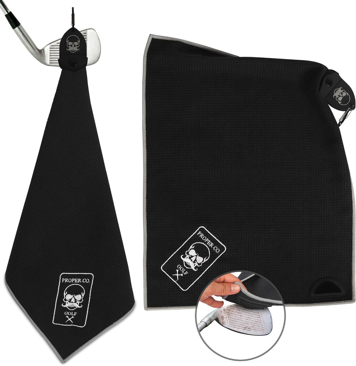 Magnetic Golf Towel (Black) Microfiber Golf Towel | Ultra Absorbant Waffle Pattern | Extra Strong Magnet for Golf Cart or Clubs