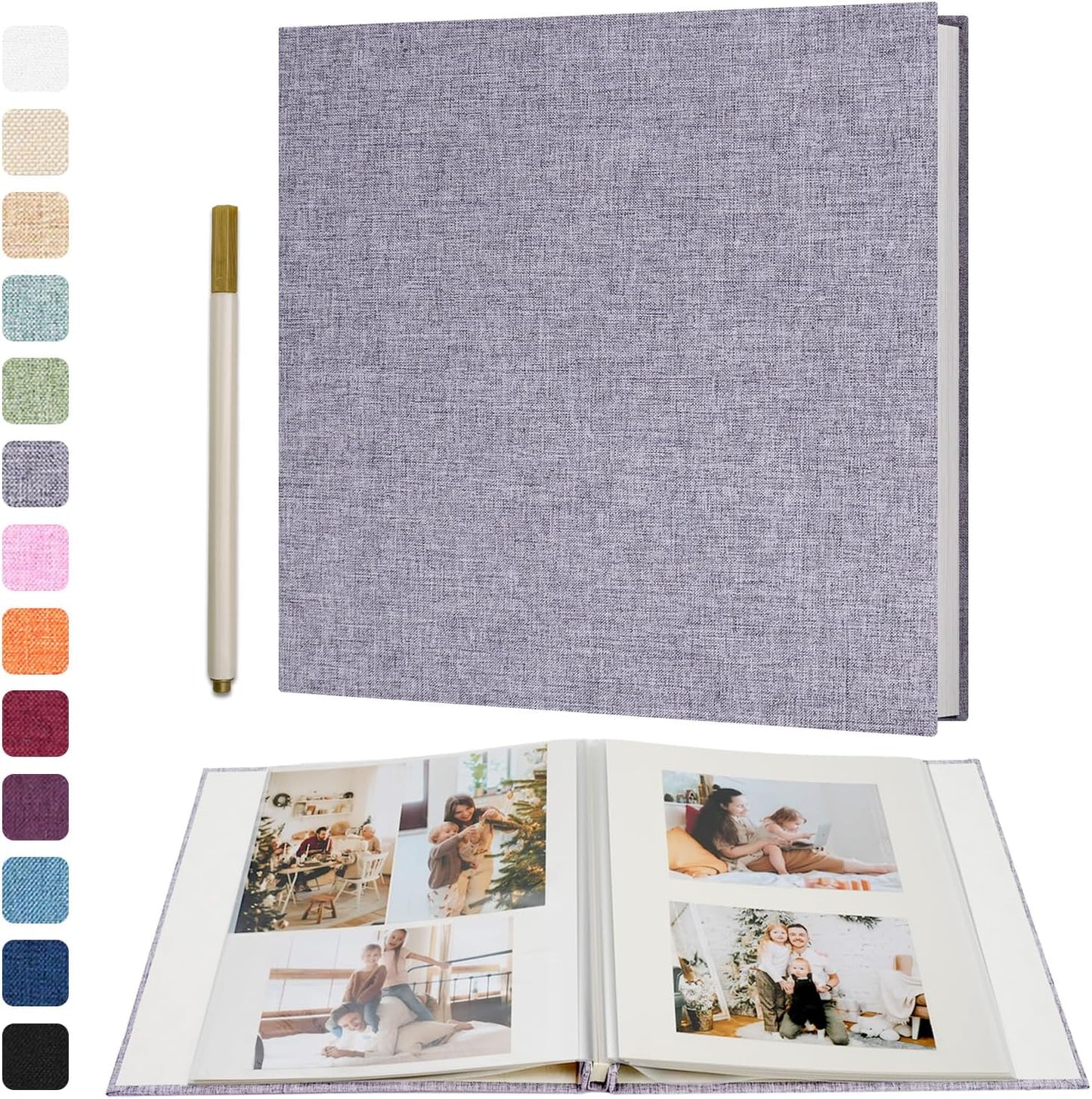 Vienrose Large Photo Album Self Adhesive for 4x6 8x10 10x12 Pictures Scrapbook Album DIY Scrap Book 40 Sticky Pages with A Metallic Pen 13"x12.6"40 Pages Grey