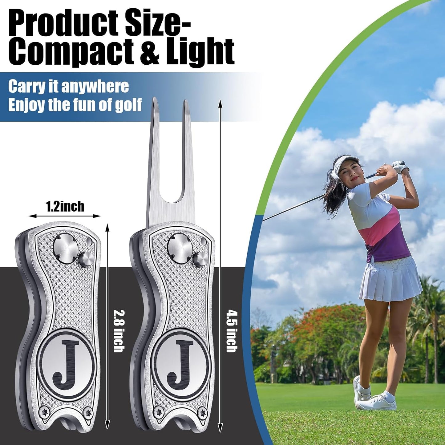 Golf Divot Repair Tool with Letter Custom Monogrammed Initial Ball Marker Divot Tool Foldable Metal with Magnetic Putt Alignment Golf Gifts for Men Father Golfer Christmas