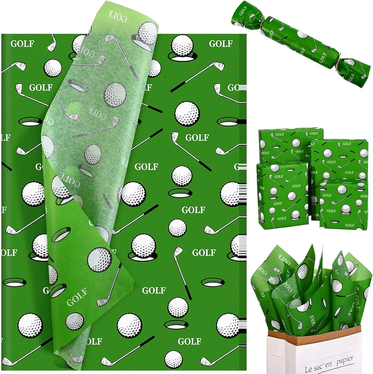 Sanixin 100 Sheets Golf Tissue Paper Golf Sports Wrapping Paper for Golf Theme Party DIY Crafts, 14 x 20 Inches