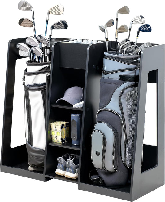 Life Finds Golf Bag Organizer, Storage Holder for Garage with 2 Side Compartments, 3 Middle Cubbies, and More, Black, LF-GBS1