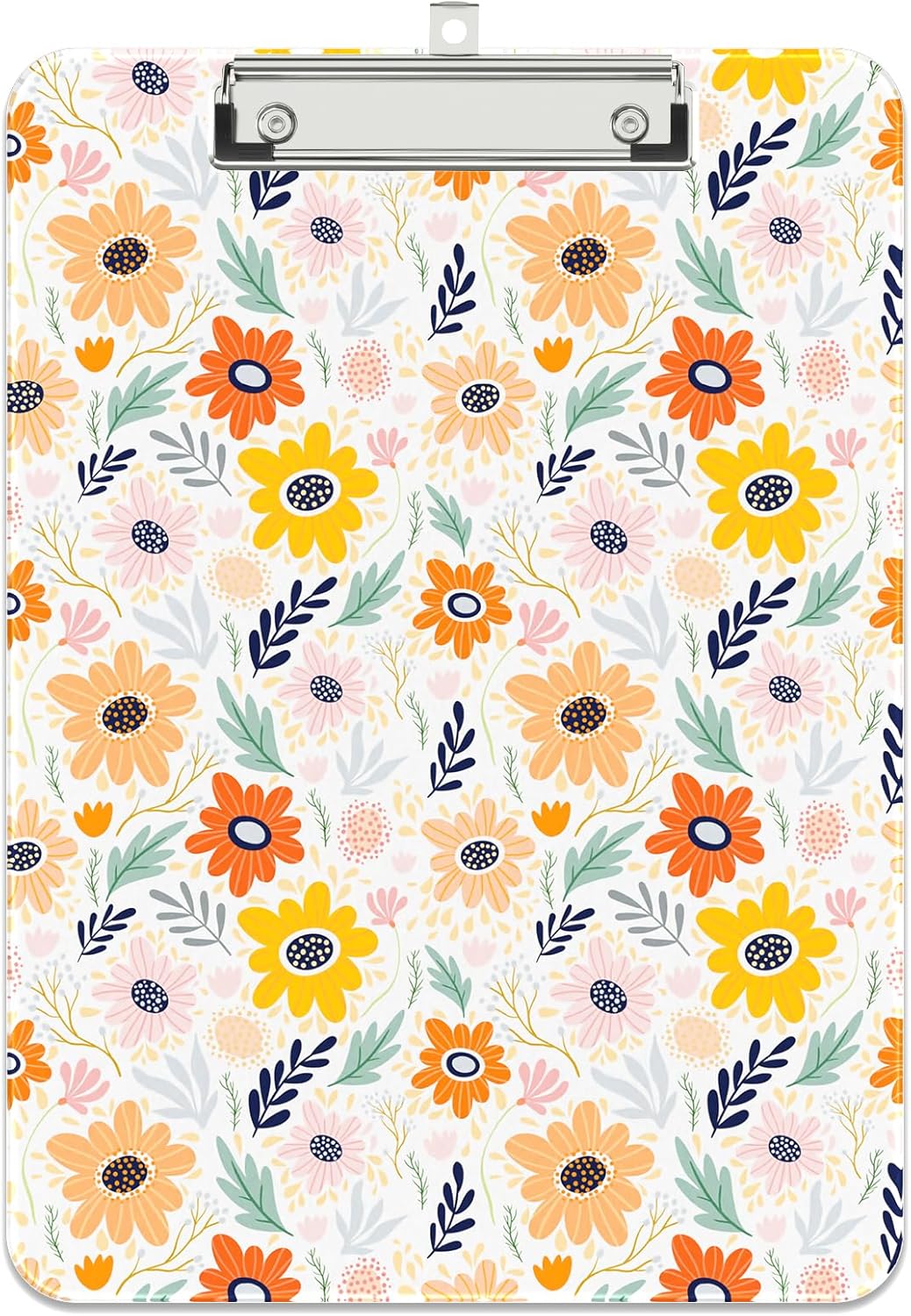Rimilak Plastic Clipboards with Metal Clip, A4 Letter Size 9 x 12.5 in, Office Decorative for Students Women Men and Kids, Cute Custom Pattern, Orange Flower