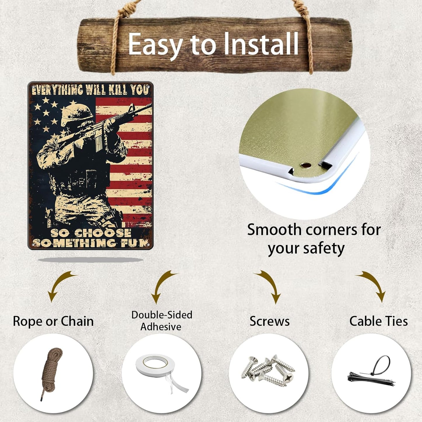 Memorial Day Metal Tin Sign U.S Army Everything Will Kill You So Choose Something Fun Aluminium Sign Veteran Metal Poster 16x12 Inch Home Kitchen Garage Man Cave Coffee Bar Wall Decor